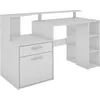 Schreibtisch BYLIVING Louise, weiß (weiß, weiß, weiß), B:140cm H:89cm T:55cm, Tische, Breite 140 cm, Regal-Schreibtisch mit viel Stauraum