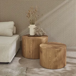 sweeek 2er-Set runde Couchtische mit Eichenholz-Look