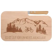 Spruchreif | Brotzeitbrett mit Messer "Es ist Zeit für ein neues..." – Graviertes Holzbrett mit E-Bike-Motiv | Lustiges Geschenk für E-Bike-Fahrer & Radfans