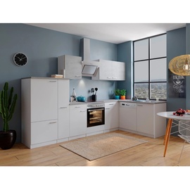 Respekta Winkelküche Malia L-Form 310 x 172 cm E-Geräte Einbaukühlschrank weiß/beton optik