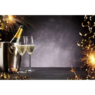 Laeacco 3 x 2,4 m Champagnerglas Silvester Party Hintergrund Silvester Party Hintergrund für Fotografie Wunderkerzen Feuerwerk 2025 Happy New Year Festival Feier Urlaub Hintergrund Dunkelgrau