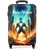 NoBoringSuitcases.com® Personalisierter Koffer für Kinder - 55x40x20cm Handgepäck Trolley - Superheld - Leicht - Mit Namen Initialen
