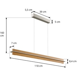 quitani LED-Pendellampe Lexa, eiche/nickel, Länge 118 cm