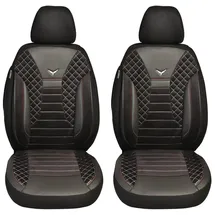 BREMER SITZBEZÜGE Maß Auto Schonbezüge kompatibel mit VW T7 Multivan Fahrer & Beifahrer Set ab 2021 / Auto Schonbezug Velour Kunstleder Set 2er Pack in Schwarz/Weiße Naht (PS808)