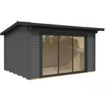 Palmako Gartenhaus Ines 11,1 m2 mit Schiebetür - 44 mm dunkelgrau/anthrazit lackiert