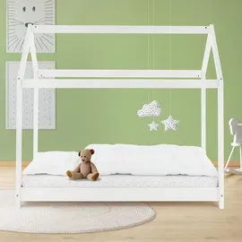 ML-Design Kinderbett Hausbett 80 x 160 cm Kiefer massiv weiß