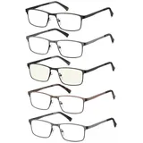 EYECEDAR Amcedar 5 stuks Lesebrille Herren Rechteck Rahmen Metall Grau Edelstahl Material Federscharniere Enthalten Computer Lesebrille 3.00