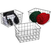Relaxdays Drahtkorb 3er Set rechteckig 28 x 20 x 16 cm schwarz