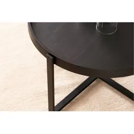 Wohnling Couchtisch Rund Schwarz Massivholz 60 x 60 x 35 cm