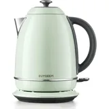 BUYDEEM K640E Electric Kettle Retro, Stainless Steel, 1.7L, 2000W, Lime water filter, BPA-Free, Auto Shut-Off, Dry Protection,Cozy Greenish