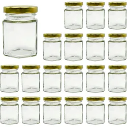 20x Kleines Sechseckiges Honigglas mit Deckel 80 ml - Ideal zur Aufbewahrung von Honig, Marmelade, Gewürzen, Joghurt