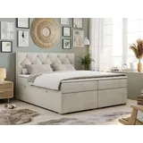 MKS Meble Boxspringbett 180x200 mit Bettkasten, Boxspringbett 180x200 mit Matratze, Doppelbett mit Matratze und Topper - Polsterbett mit Kopfteil - Stauraumb... - Beige