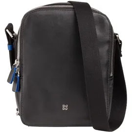 Dudu Herren-Handtasche aus echtem Leder, verstellbare Umhängetasche, kleines kompaktes Design, mehrere Fächer und Reißverschluss Schwarz