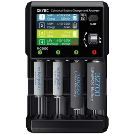 SkyRc MC5000 Rundzellen-Ladegerät LiIon, Li-ion HV, LiFe, NiMH, NiCd, eneloop, NiZn, RAM, LTO, Na-ion Micro (AAA), Mignon (AA), 18650, 21700, 32650
