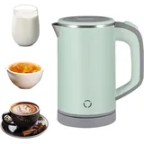 Reise Wasserkocher Edelstahl Klein,Mini Edelstahl Wasserkocher,800ML 5 Minuten Schnelles Kochen,600W,Sockel mit Aufbewahrungsfunktion für das Netzkabel Reisen Camping Wohnwagen oder Unterwegs (Grün)