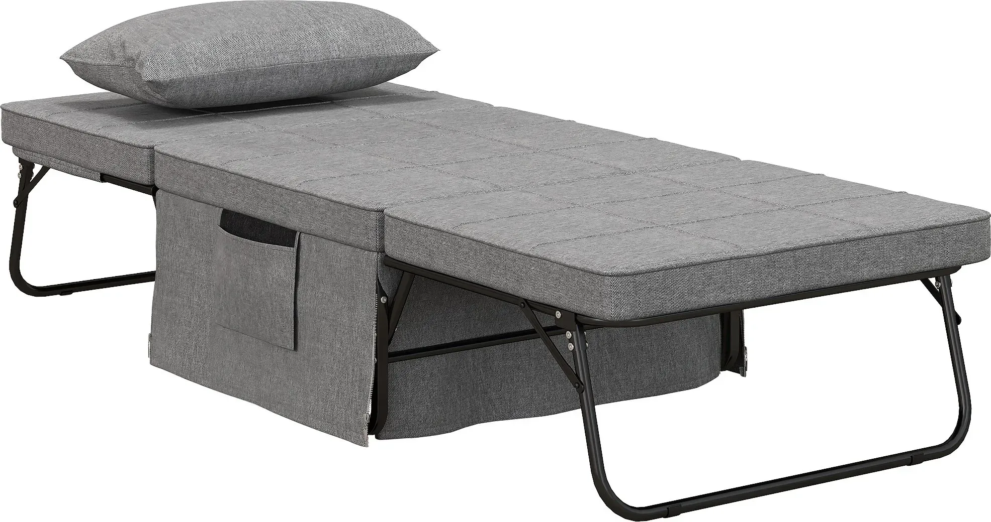 HOMCOM 4-in-1 Einzelbett  Gästebett Klappbett Sessel Ottomane, 8 cm Matratze, 5-Stufen Höhenverstellbar, Stahlrahmen, 188x75x38cm  Aosom