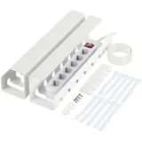 Relaxdays Kabelkanal Schreibtisch, 2er Set, Kabelmanagement, HBT: 10 x 43 x 10 cm, Zubehör zum Fixieren, weiß