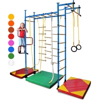 NiroSport FitTop M3 Klettergerüst Indoor für Kinder in Blau/Holzsprossen/Indoor Sprossenwand für Kinderzimmer/leicht montierbare Kletterwand/Turnwand für max. Belastung bis 130 kg