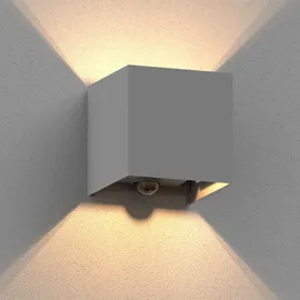 ledscom.de Wandleuchte CUBEL für außen, IP65, Up-/Downlight, Bewegungsmelder, grau matt, quadratisch, 1x G9 max. 10W