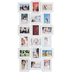 Relaxdays Bilderrahmen Collagen, 18 Bilder, 10x15, Hoch- & Querformat, antik, Wand Fotocollage HxB 104 x 54 cm, weiß