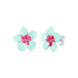 Paar Ohrstecker ELLI "Frangipani Blüte Natur Blume Emaille 925 Silber", bunt, Ohrringe, Damen, OneSize, ohne Stein, Silber 925 (Sterlingsilber)