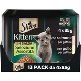 Sheba Kitten Sortierte Auswahl in Sauce mit Lachs und Huhn, komplettes Nassfutter für Kätzchen, 52 Beutel à 85 g