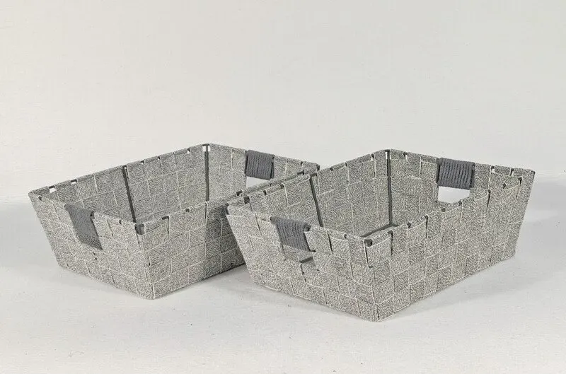 KEVAHOME 2er-Set mittelgroße Körbe mit Baumwoll-Tragegurten, grau, 13 x 10 x 4,5 Zoll (H)