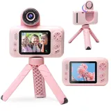 POSO Kinderkamera für Mädchen mit Stativ, 1080P Videokamera für Kinder, 180°Flip Objektiv Kinder Digitalkamera mit 32GB SD-Karte, 2,4 Zoll Kleinkindkamera Selfie-Kamera für 4 5 6 7 8 9 10 Jahre alte