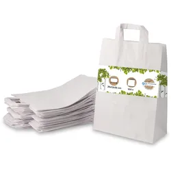BIOZOYG 100 Stück Tragetasche L 26 x 12 x 35cm Papiertüte reißfest weiß kompostierbar Einkaufstasche Papiertasche Einkaufstüte umweltfreundlich