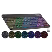 GeneralKeys Kompakte Multi-Device-Akku-Funktastatur Bluetooth, LED 7 Color,QWERTZ (BT-Keyboard, Funk-Tastatur beleuchtet)