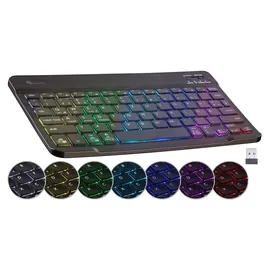 GeneralKeys Kompakte Multi-Device-Akku-Funktastatur Bluetooth, LED 7 Color,QWERTZ (BT-Keyboard, Funk-Tastatur beleuchtet)
