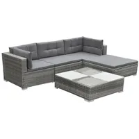 vidaXL 5-tlg Garten-Lounge-Set mit Kissen Poly Rattan Grau
