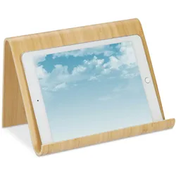 Relaxdays Tablet Ständer, Holz, Schreibtisch, Küche, Bett, Leseständer, modernes Design, Buch-Halter, Kochbuch, natur
