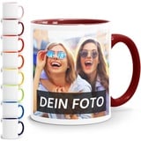 Moonworks® Fototasse, Tasse mit Foto und Text selbst gestalten, personalisierte Geschenke, Fotogeschenke bordeauxrot unisize