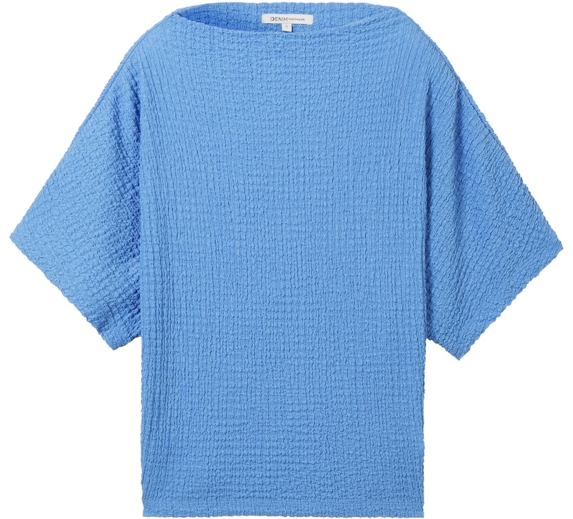 TOM TAILOR DENIM Damen T-Shirt in Knitteroptik, blau, Uni, Gr. XL