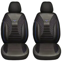 BREMER SITZBEZÜGE Maß Auto Schonbezüge kompatibel mit VW T7 Multivan Fahrer & Beifahrer Set ab 2021 / Auto Schonbezug Velour Kunstleder Set 2er Pack in Schwarz/Blaue Naht (PS806)