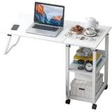 LuxusKollektion Computertisch Höhenverstellbarer Beistelltisch mit 2 Regalen, Laptoptisch auf Rollen