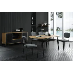 SalesFever Bücher-Regal mit Polyrattan | 4 Ablageböden | MDF natur | Gestell Metall | B 110 x T 34 x H 129 cm | natur-schwarz