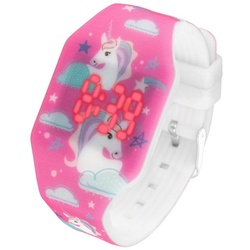 Taffstyle Quarzuhr Kinder Armbanduhr Silikon Einhorn Digital LED Uhr, Mädchen Fluoreszierend Sportuhr Kinderuhr Lernuhr Bunt Regenbogen rosa