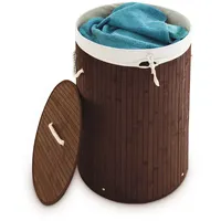 Relaxdays 2 x Wäschekorb Bambus, rund braun