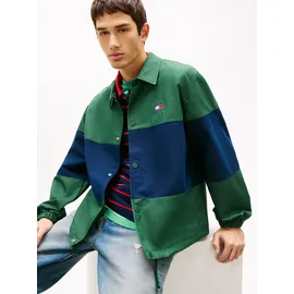 Tommy Hilfiger Hemdjacke TOMMY JEANS "TJM COLORBLOCK", Herren, Gr. 3XL, grün (shadow pine), Web, Obermaterial: 65% Baumwolle, 35% Polyester, oversize normal, Rundhals, eingesetzt elastischer Bund, Jacken, Regular fit mit Hemdkragen