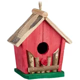 Relaxdays 10031004 Vogelhäuschen, HBT 18 x 17 x 11 cm, rot/grün