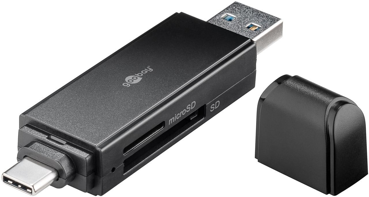 Kartenlesegerät zum Lesen von MicroSD und SD Speicherkartenformaten über USB-C und USB A, USB-C Card Reader, Plug and Play