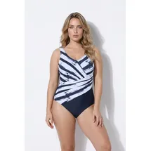 Ulla Popken Damen große Größen Übergrößen Plus Size Badeanzug, Streifen, Softcups, Drapierung, recycelt Marine 58 826299130-58 - 58