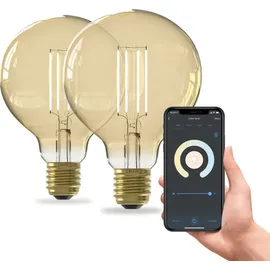 Calex Smart LED-Globelampe Filament, E27 G95 (7W), CCT 2er-Set