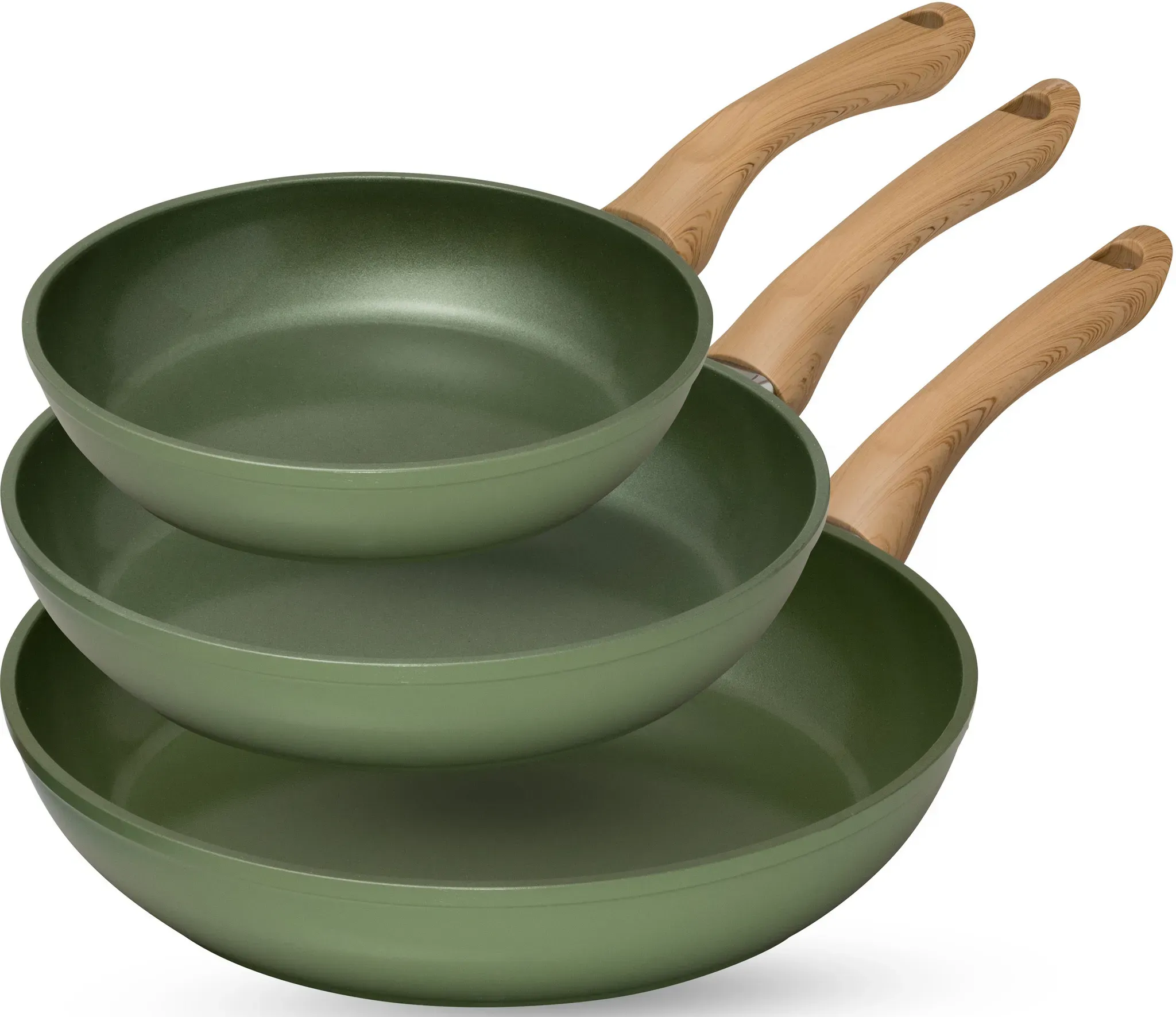 JUST VEGAN Pfannen-Set »CeraVegan«, Aluminium, (Set, 3 tlg.), Pflanzliche Keramikbeschichtung, Induktion JUST VEGAN dunkelgrün