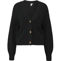 QS Melierte Strickjacke aus Baumwollmix Schwarz XXL