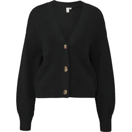 QS Melierte Strickjacke aus Baumwollmix Schwarz XXL