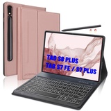 JADEMALL Tastatur Hülle für Samsung Galaxy Tab S8 Plus/S7 Fe/S7 Plus 12,4 Zoll 2021, Magnetisch QWERTZ Deutsch Beleuchtete Bluetooth Tastatur mit Hülle für Samsung Tab S7 Plus/Tab S7 FE (Roségold)