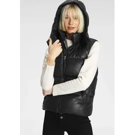 ALPENBLITZ Steppweste "Surabaya", Damen, Gr. 36, schwarz, Web, Obermaterial: 100% Polyester. Futter: 100% Polyester. Wattierung: 100% Polyester, kontrastfarbene Details, unifarben, figurumspielend hüftlang, Westen Steppweste, mit abnehmbarer Kapuze